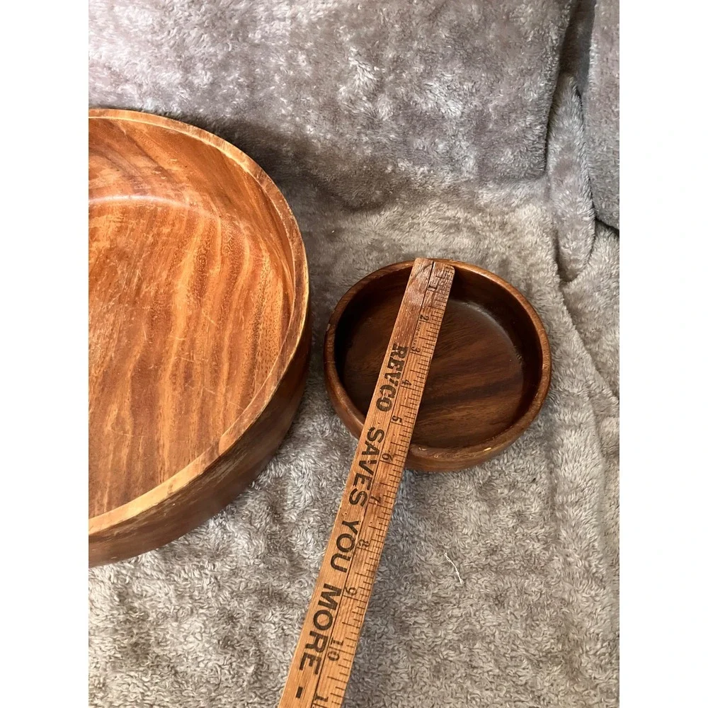 Salad Bowl Set OS Brown Wood 3 Piece Vintage MCM Serving Bowls